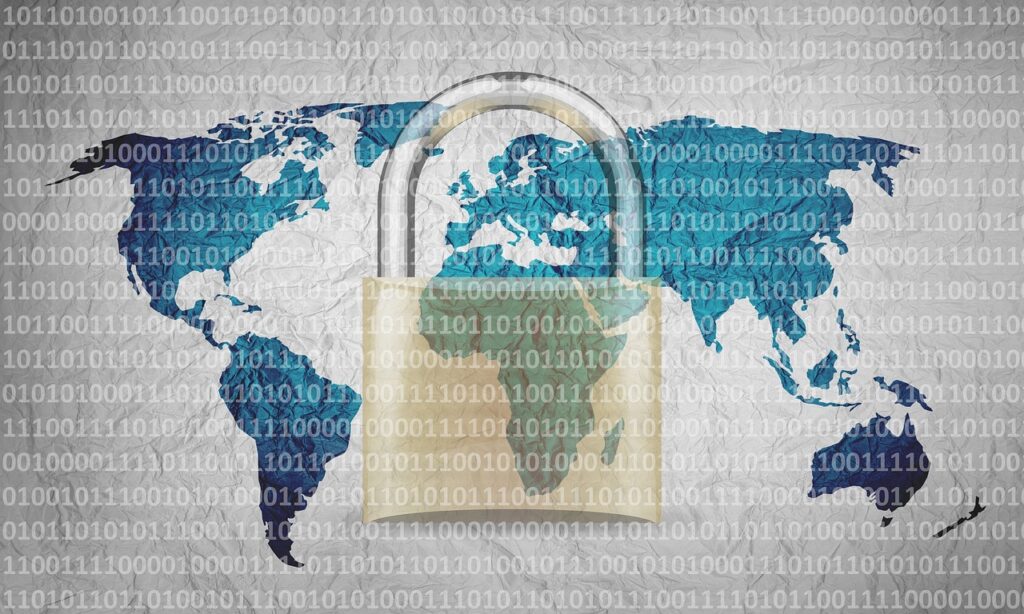 The global internet with a lock to prevent attacks and cybersecurity costs