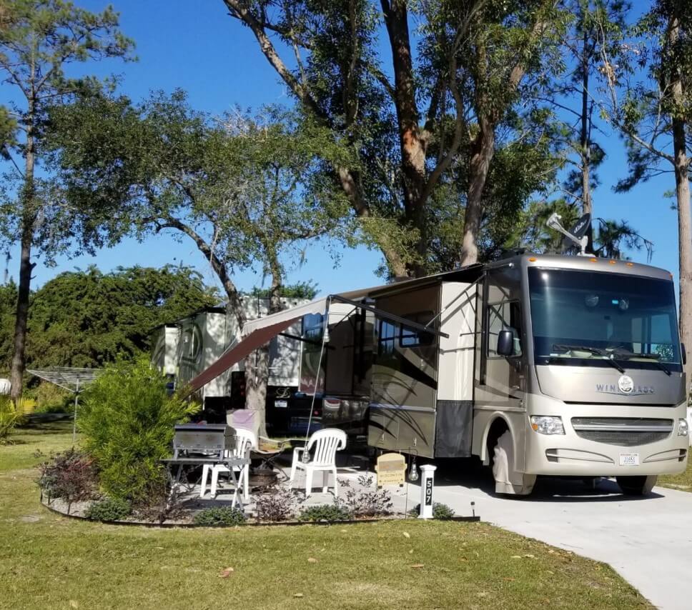 Luxury motorhome in an RV park